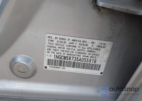 2005 Honda Accord 2.4 Ex из США, поврежденный, VIN 1HGCM56735A055919